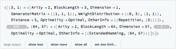 Linear Codes | Wolfram Data Repository